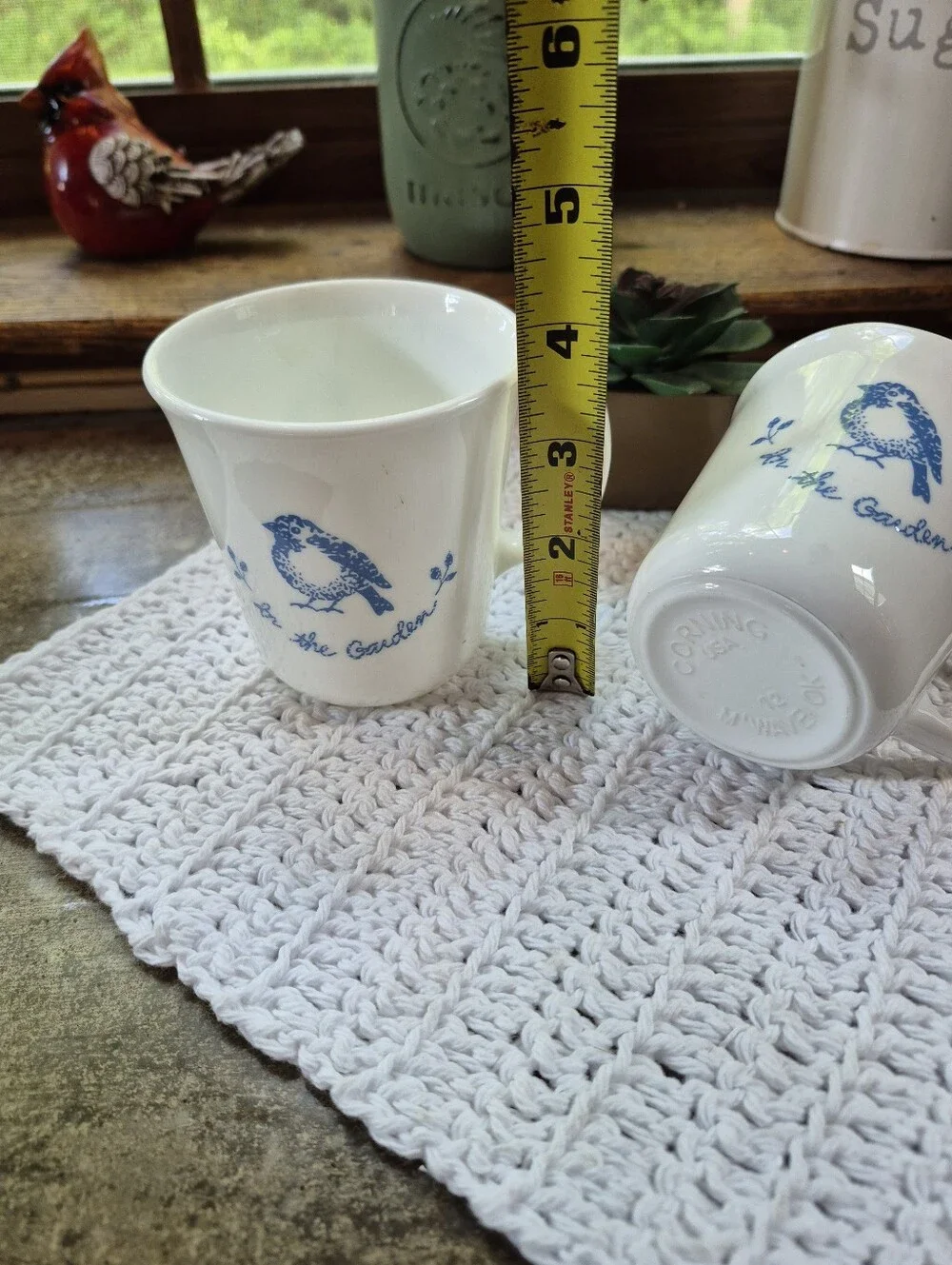 2pc. Vintage Corning In The Garden Blue Bird USA Coffee Mug Set